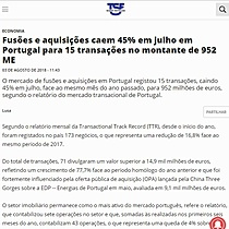 Fuses e aquisies caem 45% em julho em Portugal para 15 transaes no montante de 952 ME